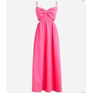 J Crew Womens Midi Dress Size 24 Pink Taffeta Bow-Front‎ Cutout Chic Barbiecore